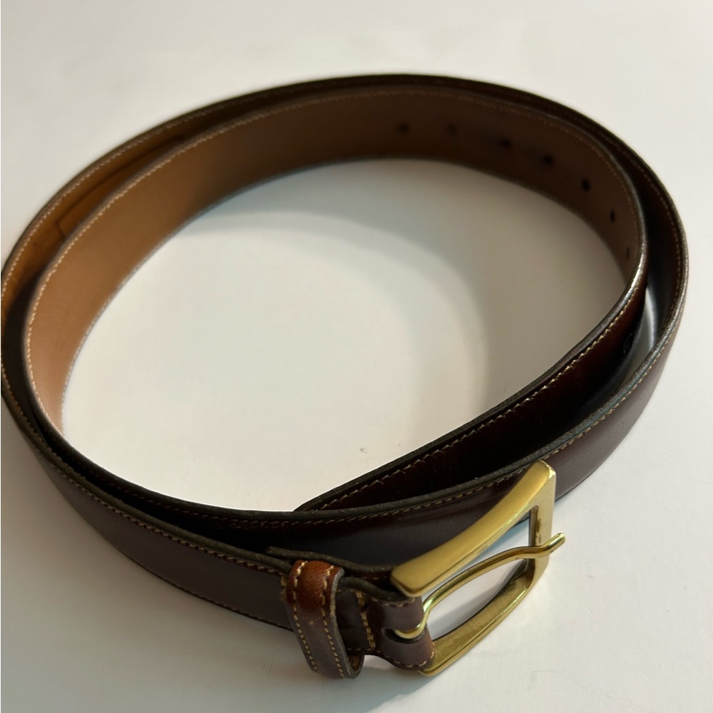 TRAFALGAR HAND POLISH HANDCRAFTED LEATHER BROWN GOLD TONE BUCKLE MEN’S BELT 42